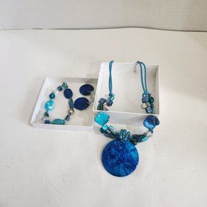 Macy's 16" Blue, Turquoise, Royal Necklace. Bracelet and Earring Set